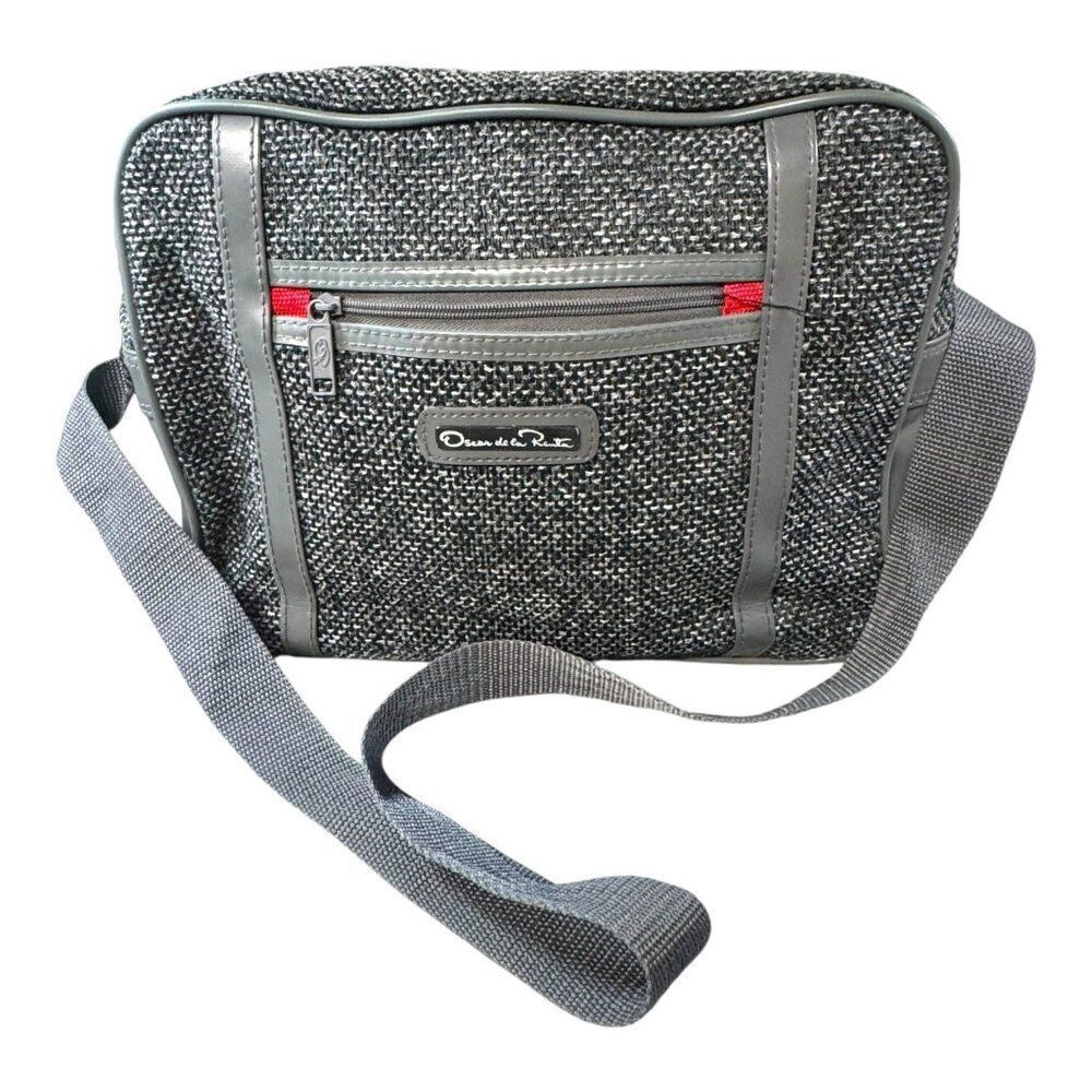 Oscar De La Renta Gray Tweed Shoulder Bag 48 Hour Weekender Travel Carry On